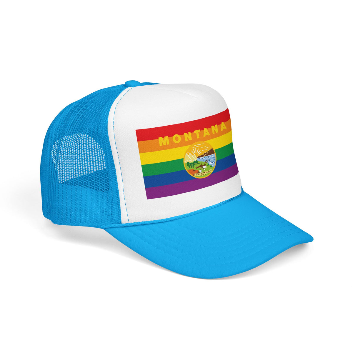 Montana Rainbow Pride Flag "UNITED" Printed Foam Trucker Hat, Several Color Options