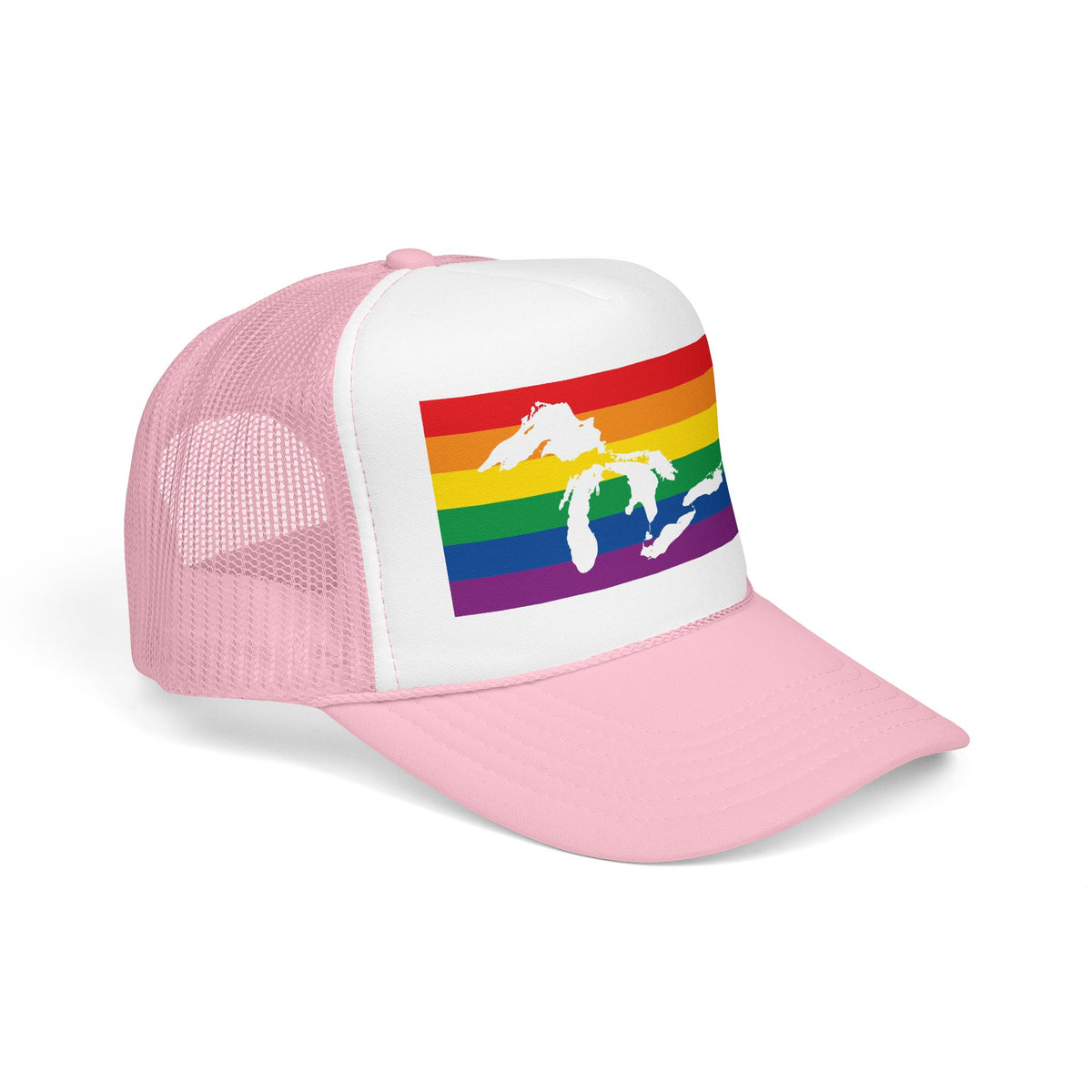 Great Lakes Region Rainbow Pride Flag "UNITED" Printed Foam Trucker Hat, Several Color Options