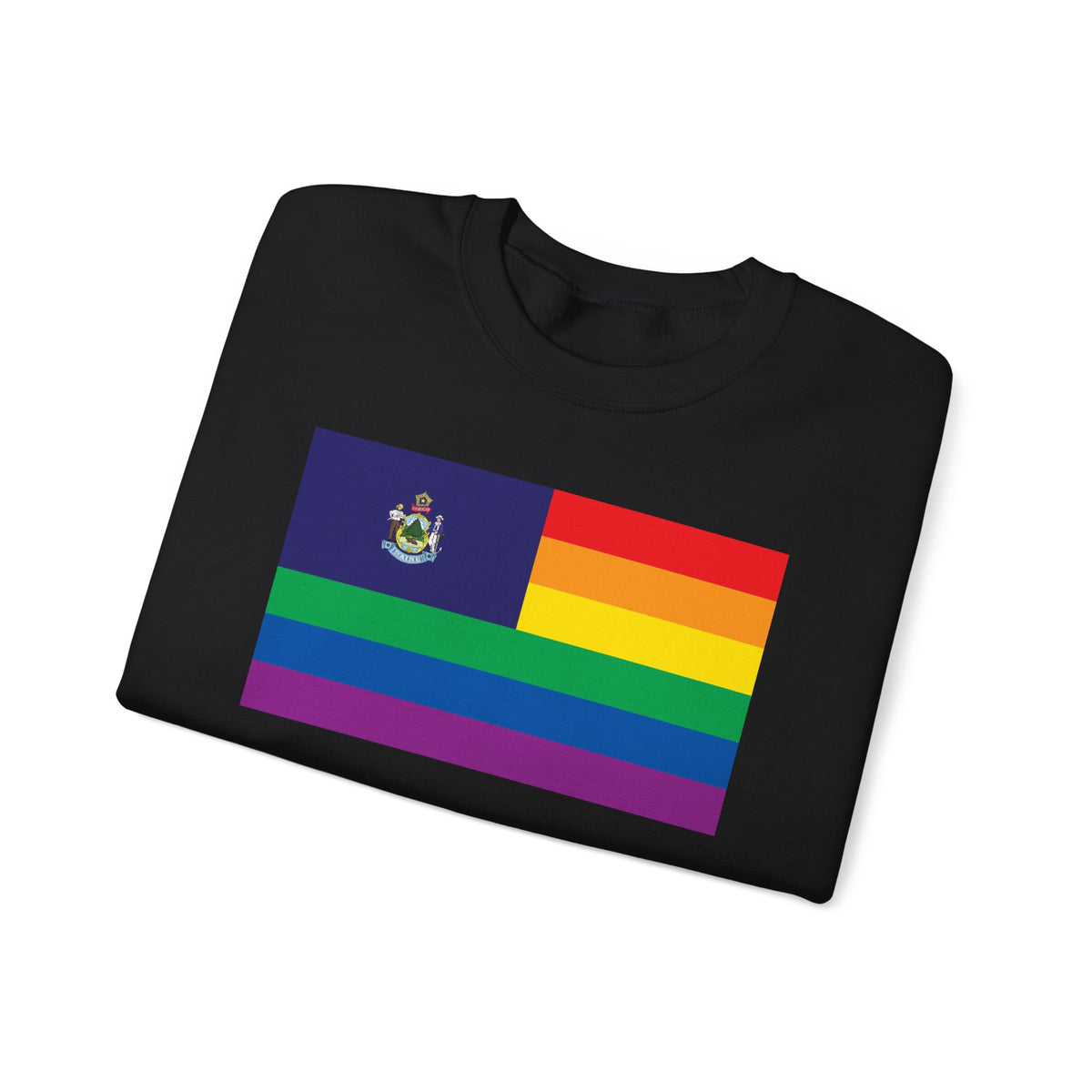 Maine Rainbow Pride Flag Unisex Crewneck Sweatshirt, White, Black or Light Pink