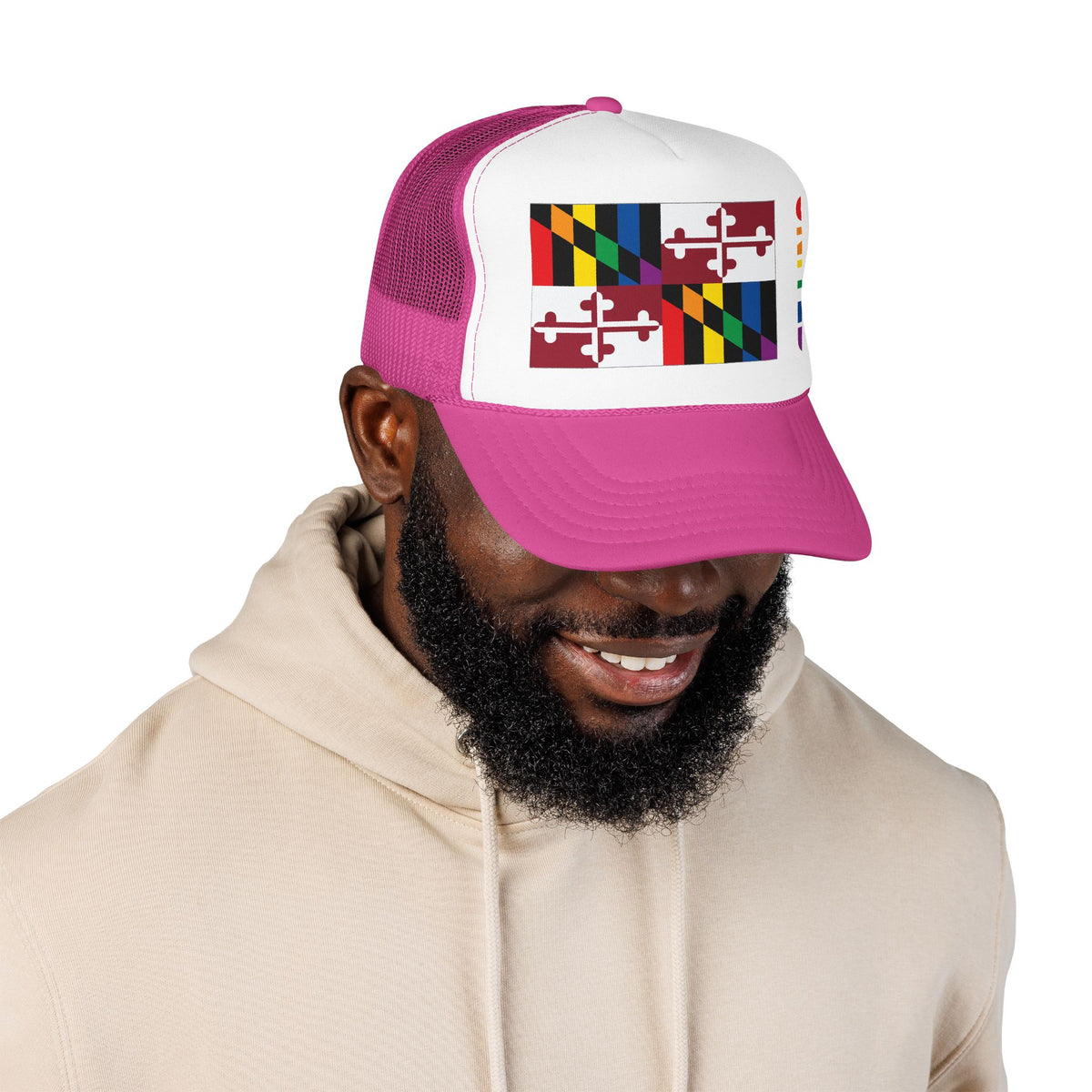 Maryland Rainbow Pride Flag "UNITED" Printed Foam Trucker Hat, Several Color Options