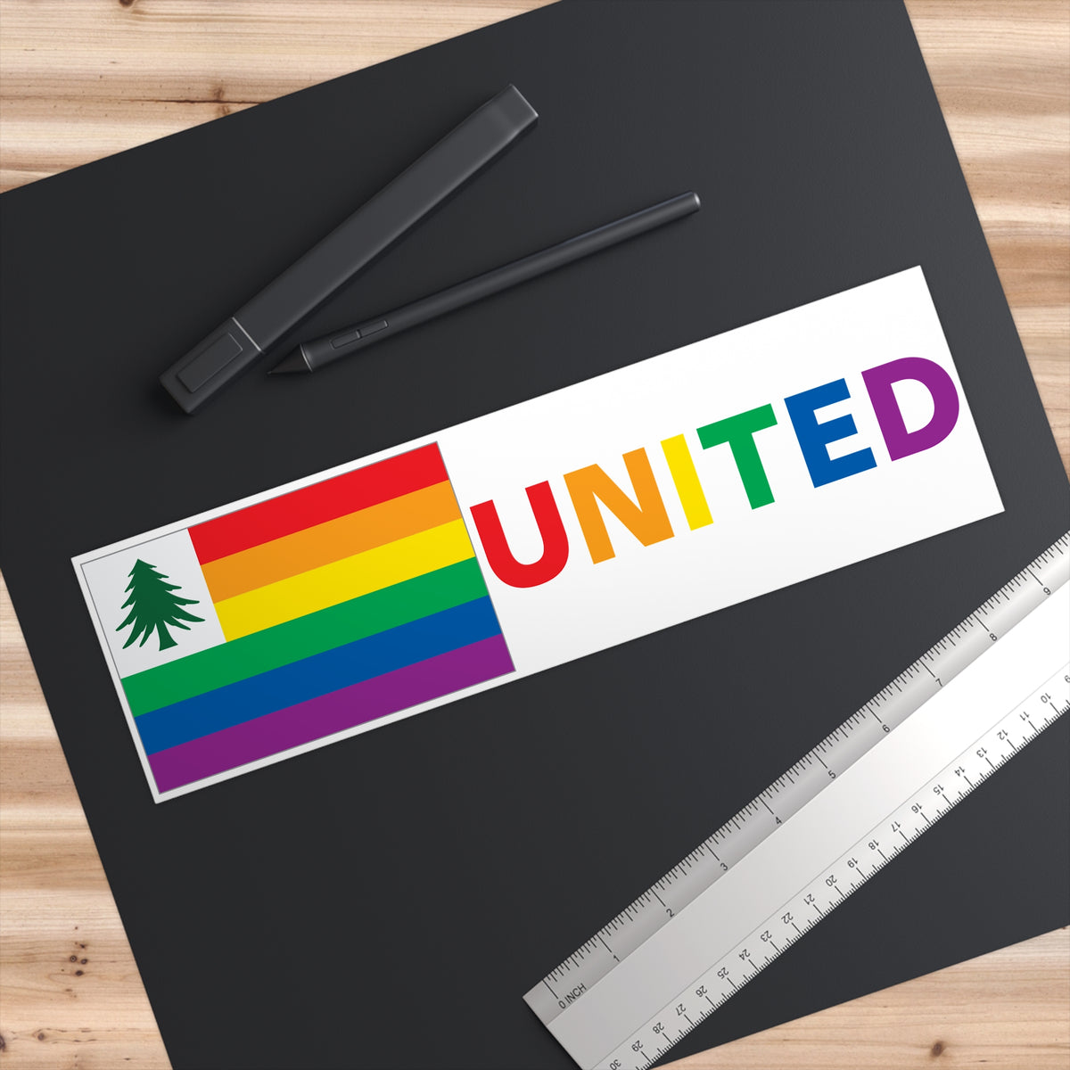 New England Rainbow Pride Flag "UNITED" Bumper Sticker