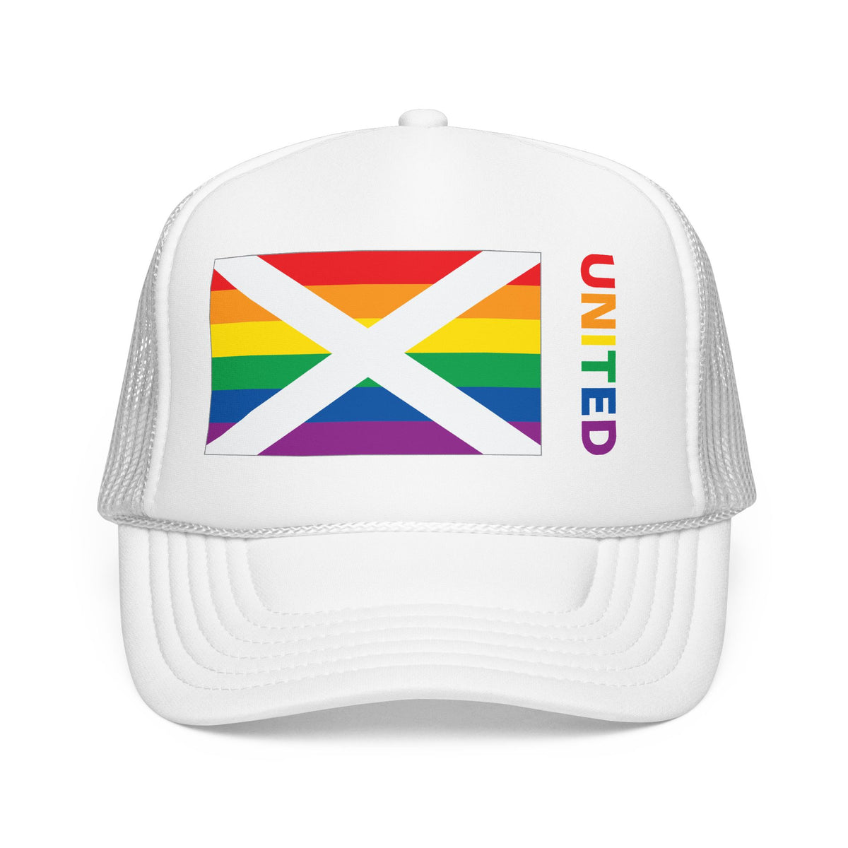 Alabama Rainbow Pride Flag "UNITED" Printed Foam Trucker Hat, Several Color Options