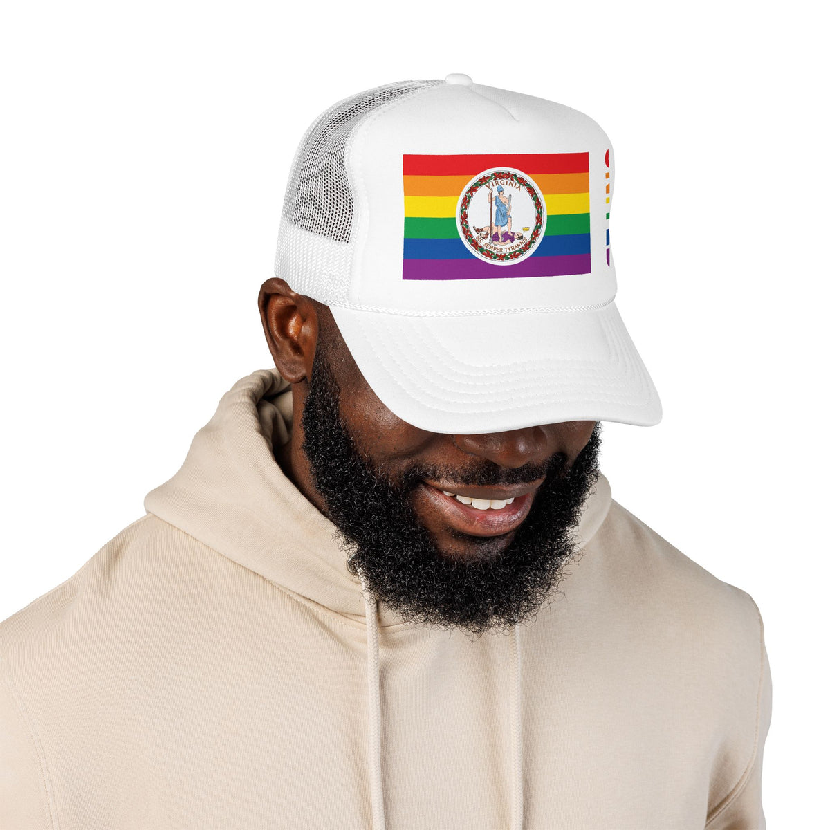 Virginia Rainbow Pride Flag "UNITED" Printed Foam Trucker Hat, Several Color Options