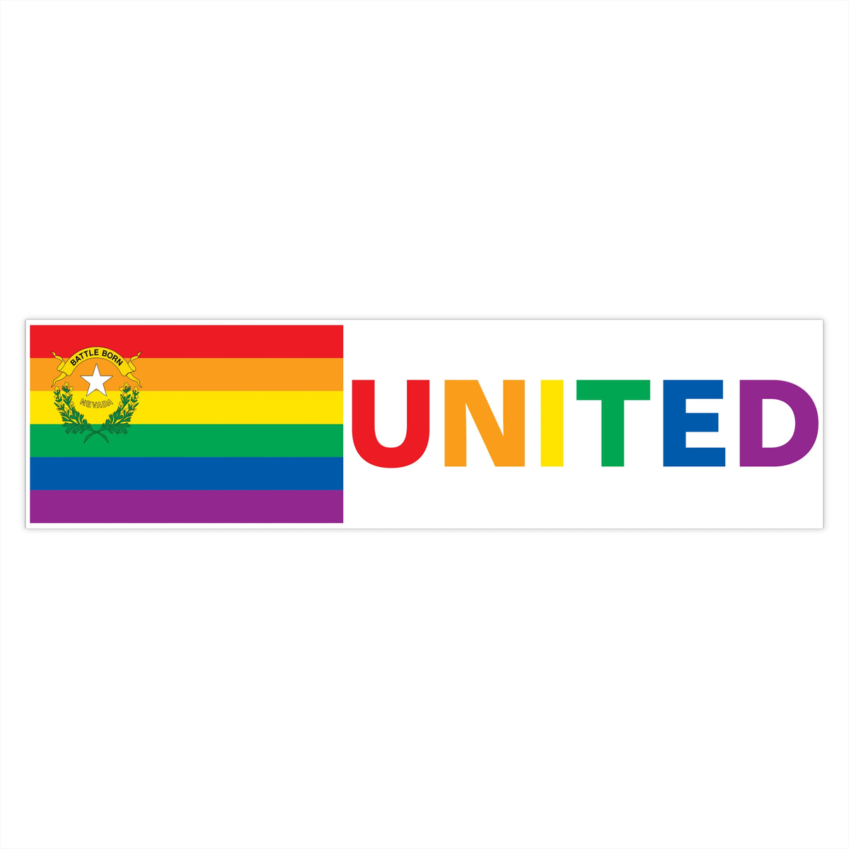 Nevada Rainbow Pride Flag "UNITED" Bumper Sticker