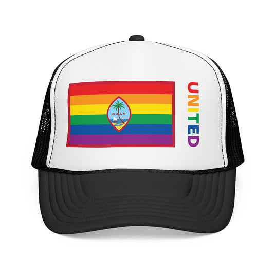 Guam Rainbow Pride Flag "UNITED" Printed Foam Trucker Hat, Several Color Options