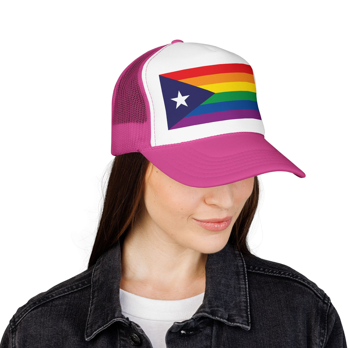 Puerto Rico Rainbow Pride Flag "UNITED" Printed Foam Trucker Hat, Several Color Options