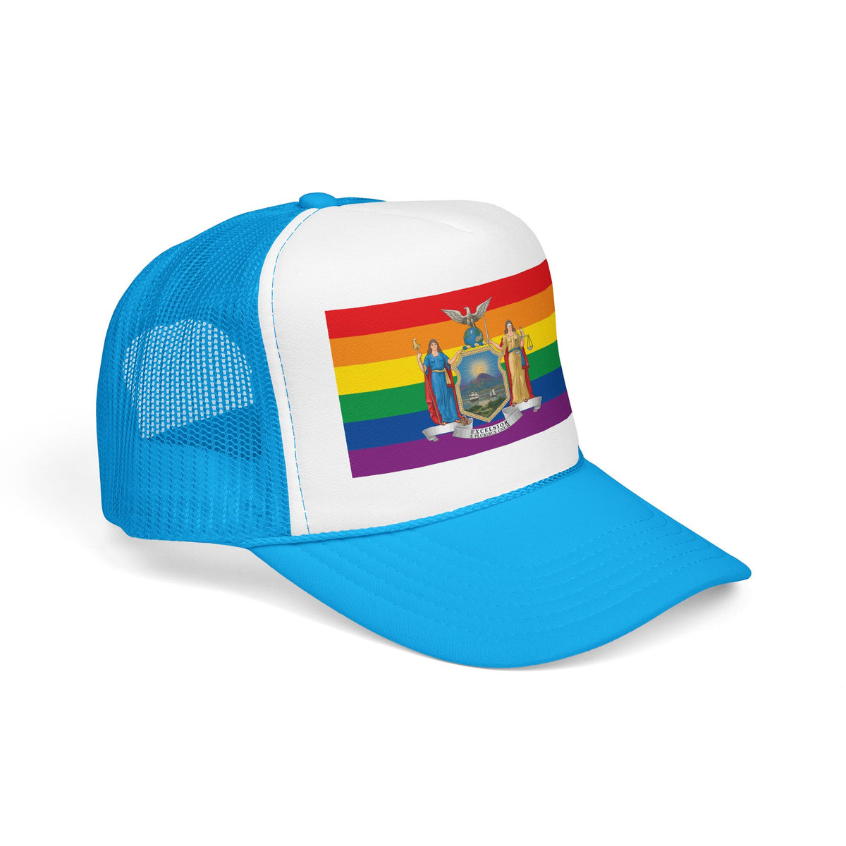New York Rainbow Pride Flag "UNITED" Printed Foam Trucker Hat, Several Color Options
