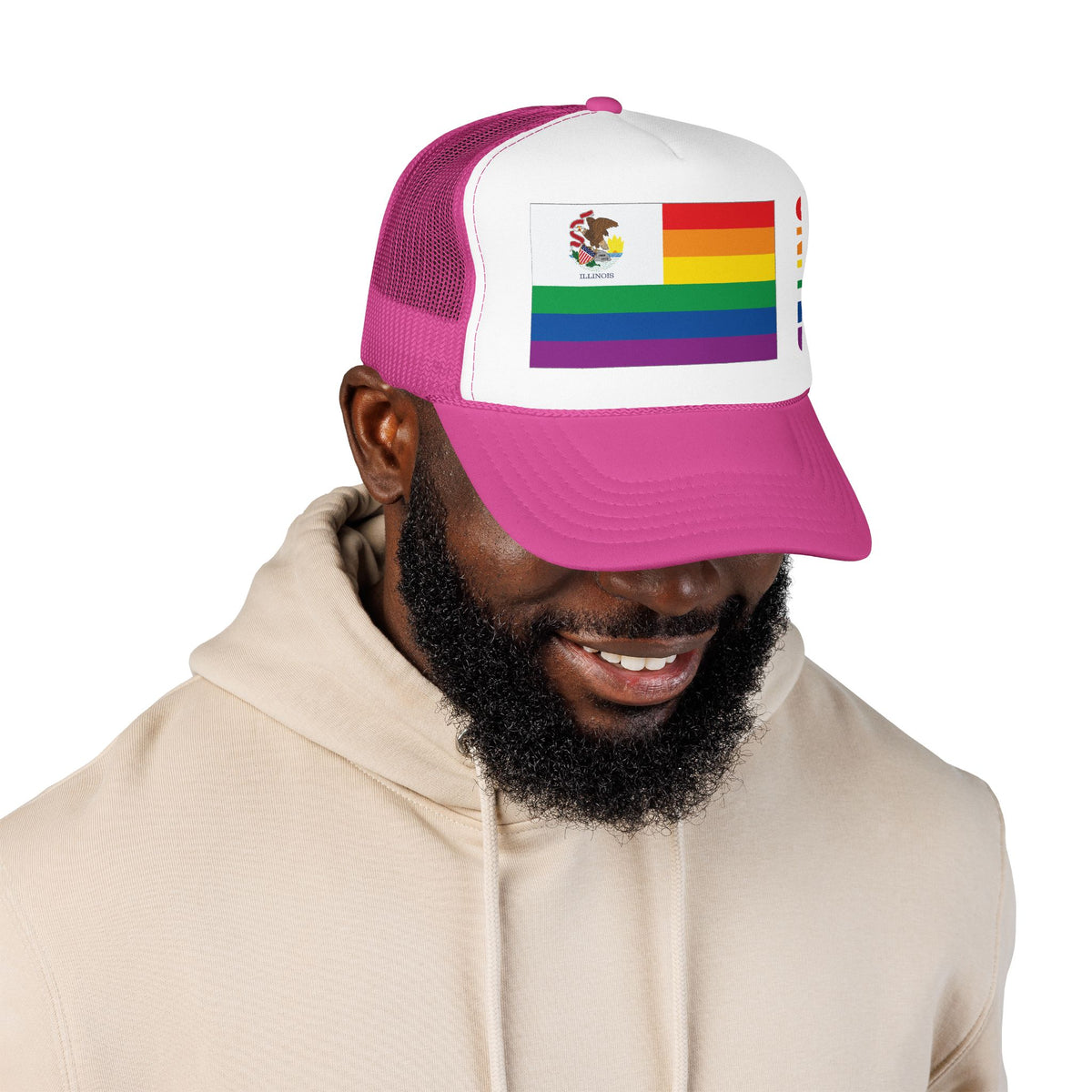 Illinois Rainbow Pride Flag "UNITED" Printed Foam Trucker Hat, Several Color Options