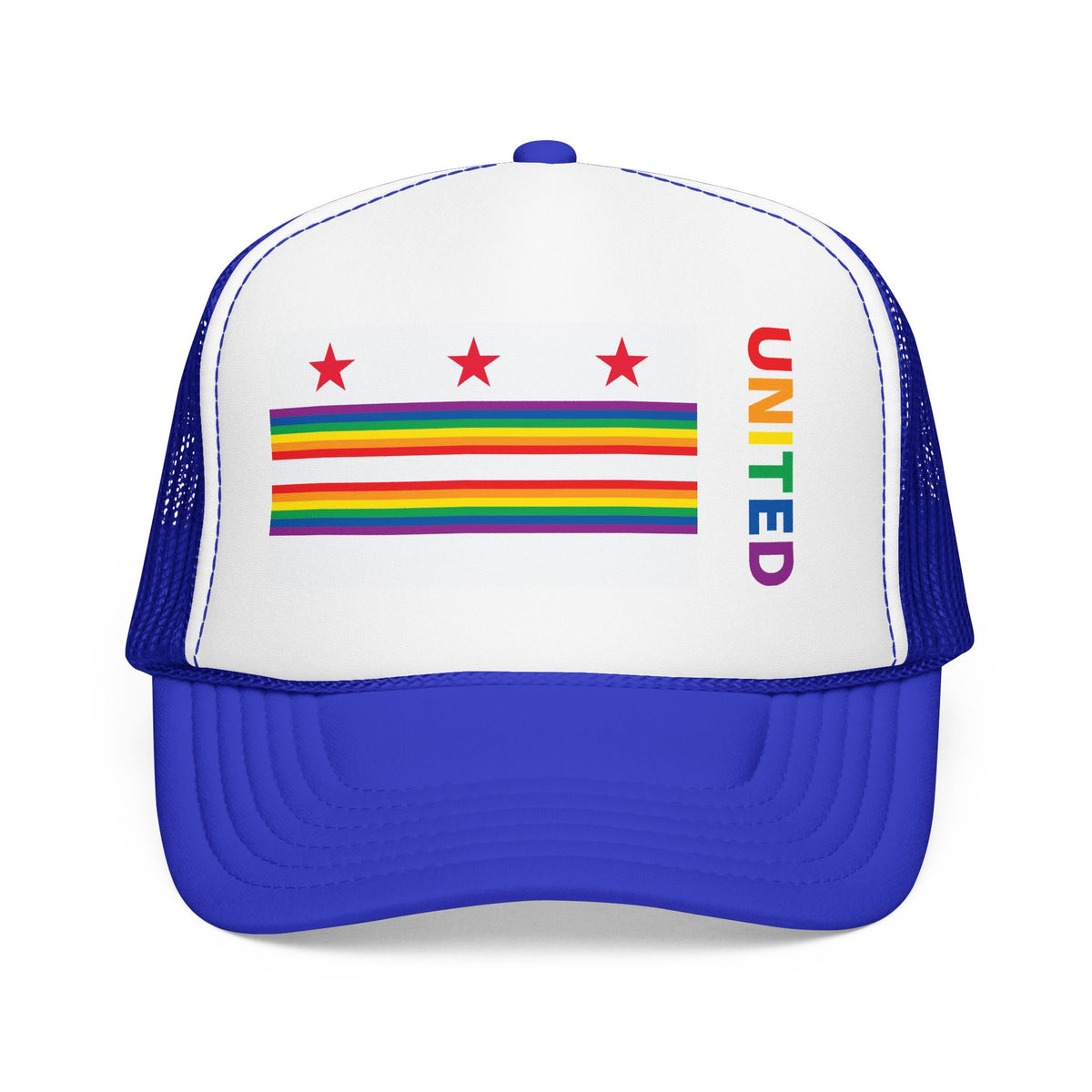 Washington, D.C. Rainbow Pride Flag "UNITED" Printed Foam Trucker Hat, Several Color Options