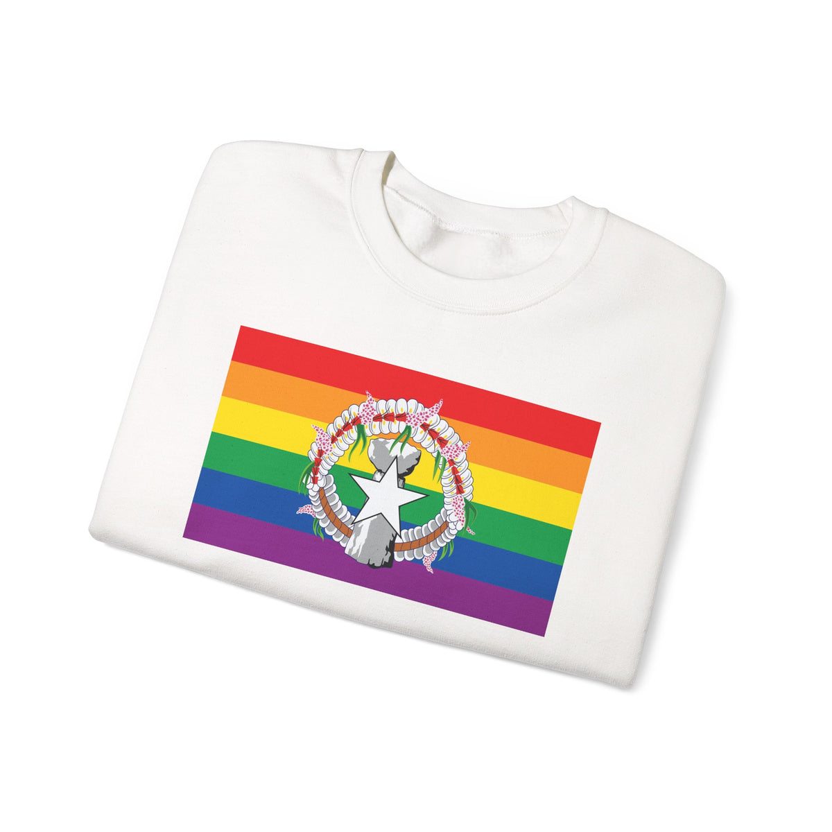 Northern Mariana Islands Rainbow Pride Flag Unisex Crewneck Sweatshirt, White, Black or Light Pink