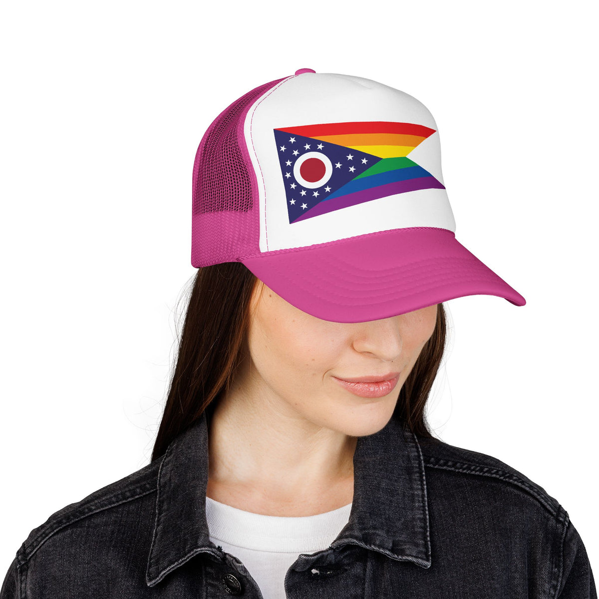 Ohio Rainbow Pride Flag "UNITED" Printed Foam Trucker Hat, Several Color Options
