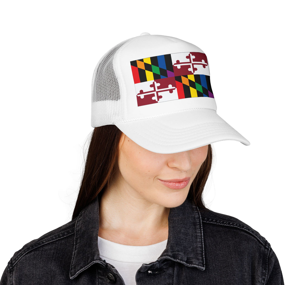 Maryland Rainbow Pride Flag "UNITED" Printed Foam Trucker Hat, Several Color Options