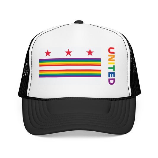 Washington, D.C. Rainbow Pride Flag "UNITED" Printed Foam Trucker Hat, Several Color Options