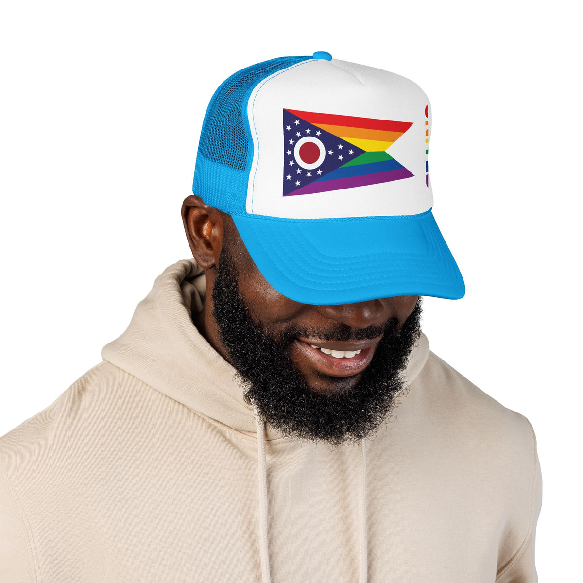 Ohio Rainbow Pride Flag "UNITED" Printed Foam Trucker Hat, Several Color Options