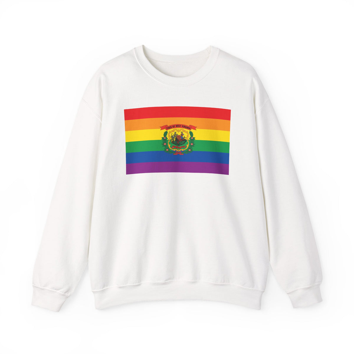 West Virginia Rainbow Pride Flag Unisex Crewneck Sweatshirt, White, Black or Light Pink