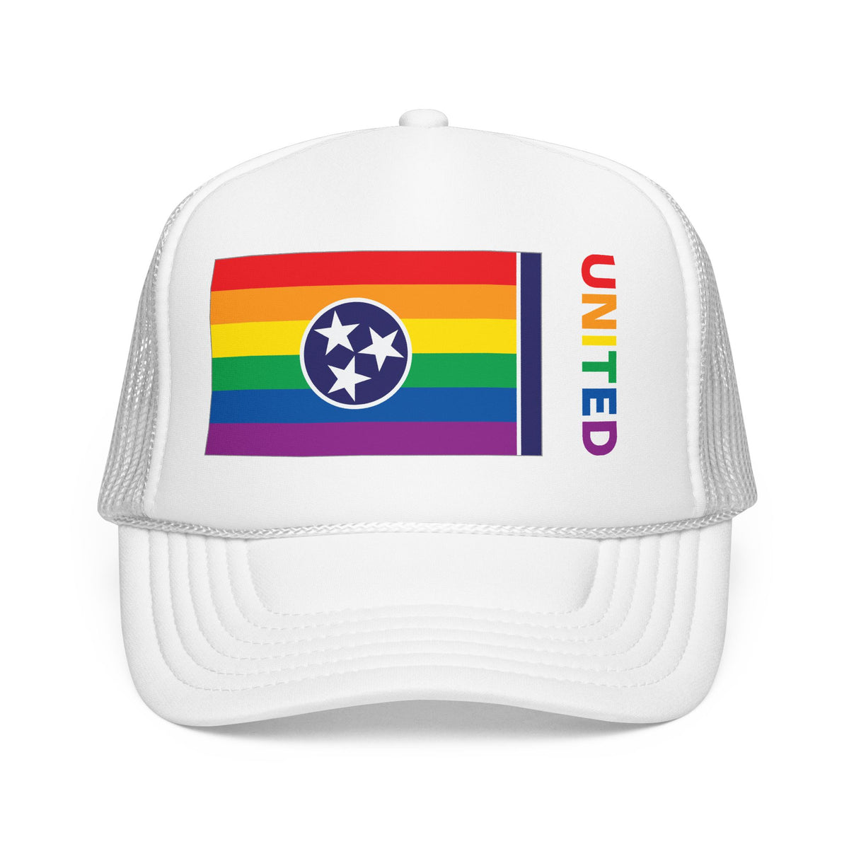 Tennessee Rainbow Pride Flag "UNITED" Printed Foam Trucker Hat, Several Color Options