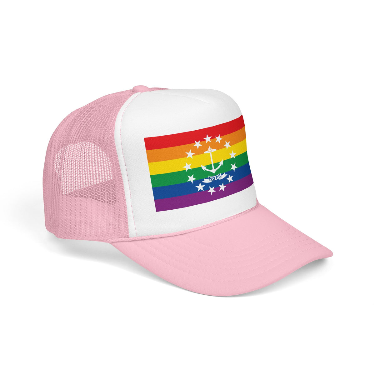Rhode Island Rainbow Pride Flag "UNITED" Printed Foam Trucker Hat, Several Color Options