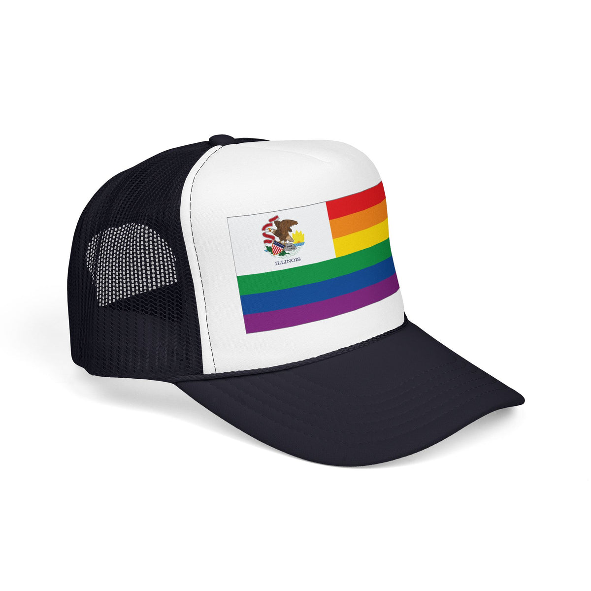 Illinois Rainbow Pride Flag "UNITED" Printed Foam Trucker Hat, Several Color Options