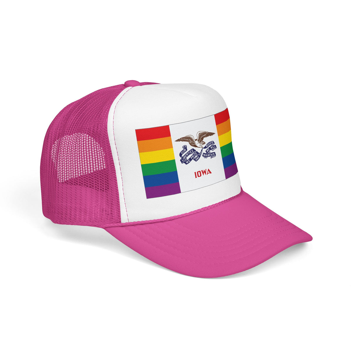Iowa Rainbow Pride Flag "UNITED" Printed Foam Trucker Hat, Several Color Options