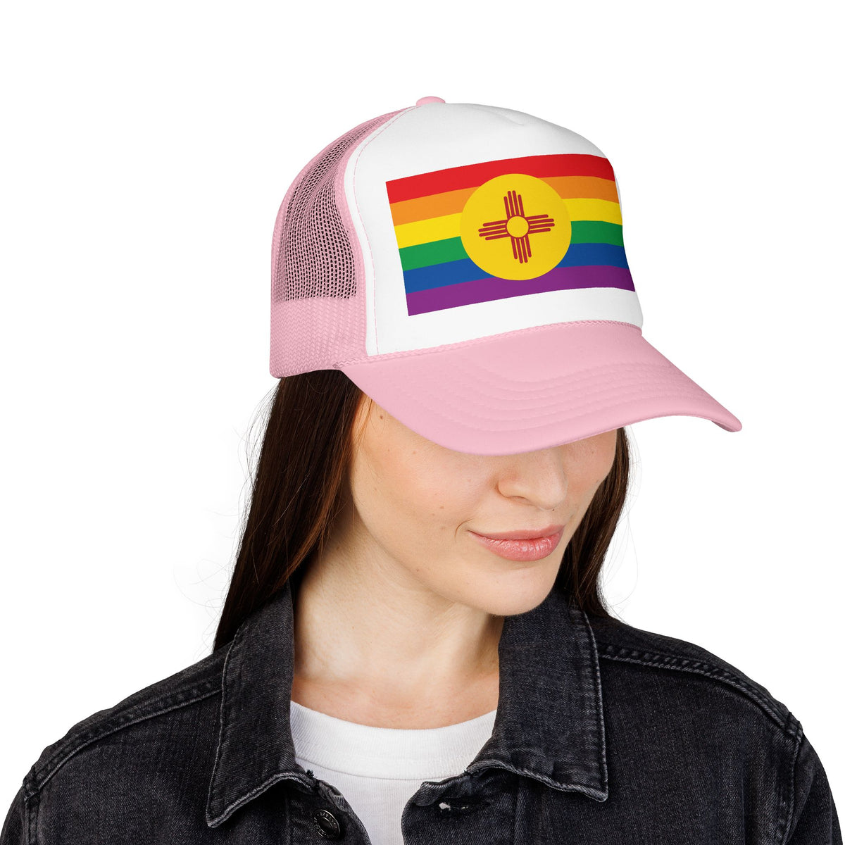 New Mexico Rainbow Pride Flag "UNITED" Printed Foam Trucker Hat, Several Color Options