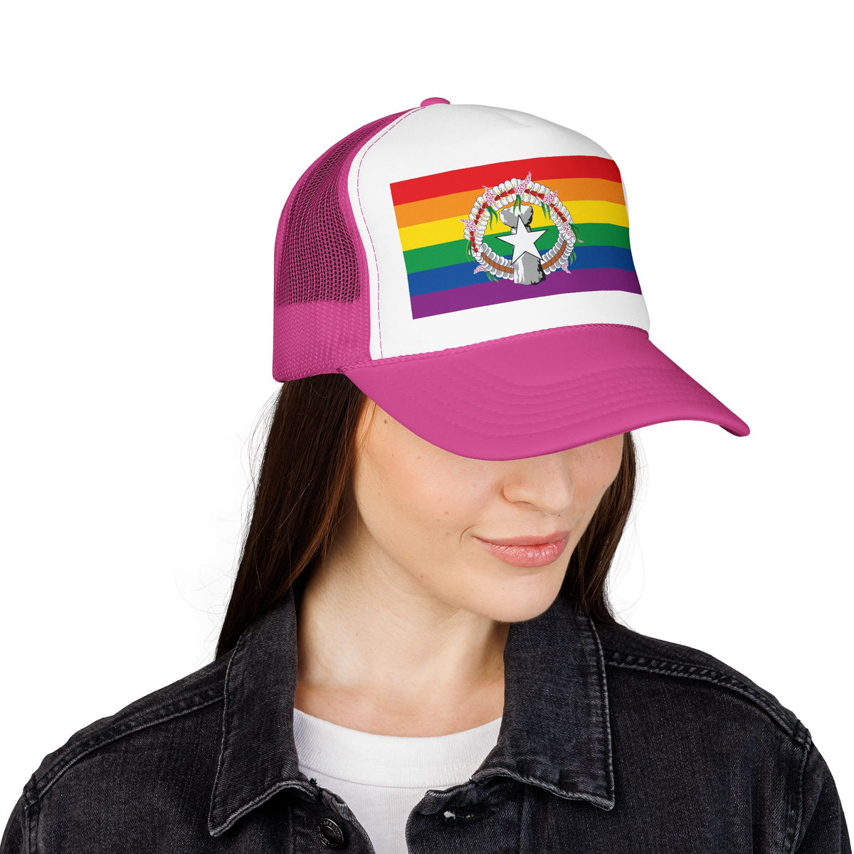 Northern Mariana Islands Rainbow Pride Flag "UNITED" Printed Foam Trucker Hat, Several Color Options