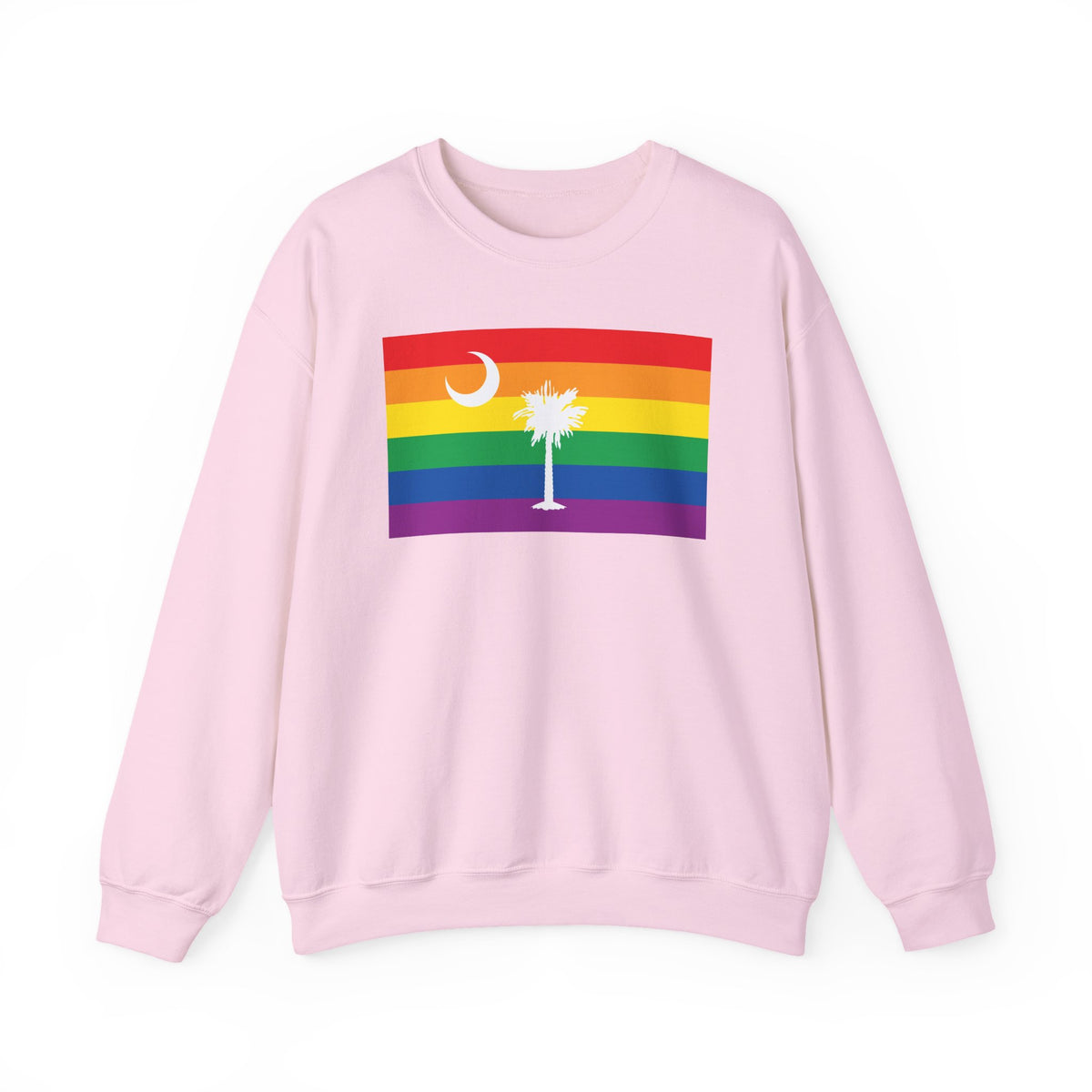 South Carolina Rainbow Pride Flag Unisex Crewneck Sweatshirt, White, Black or Light Pink