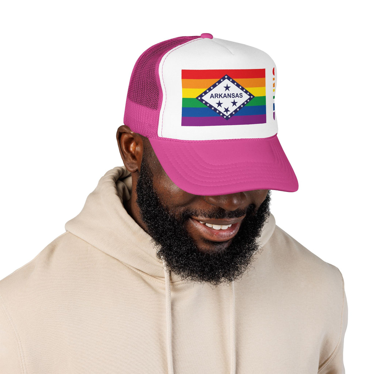 Arkansas Rainbow Pride Flag "UNITED" Printed Foam Trucker Hat, Several Color Options