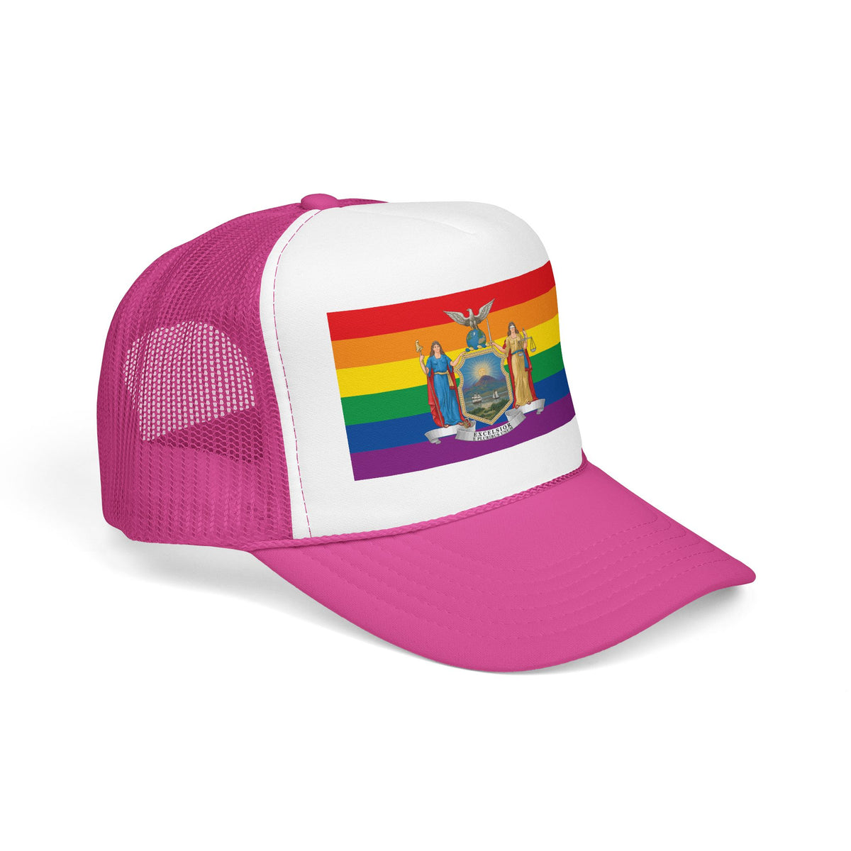 New York Rainbow Pride Flag "UNITED" Printed Foam Trucker Hat, Several Color Options