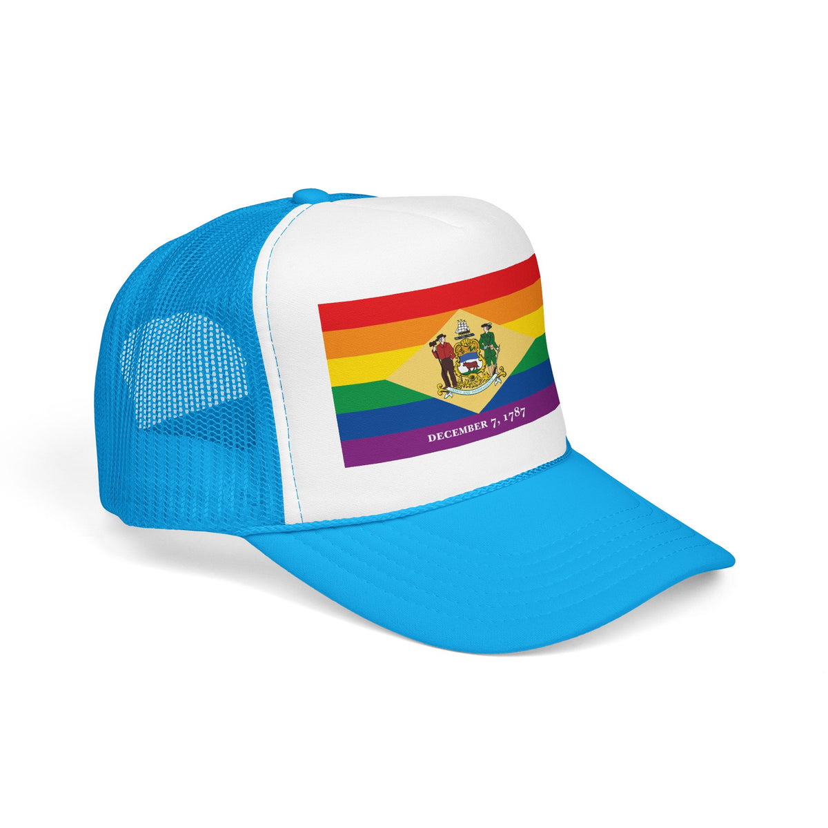 Delaware Rainbow Pride Flag "UNITED" Printed Foam Trucker Hat, Several Color Options