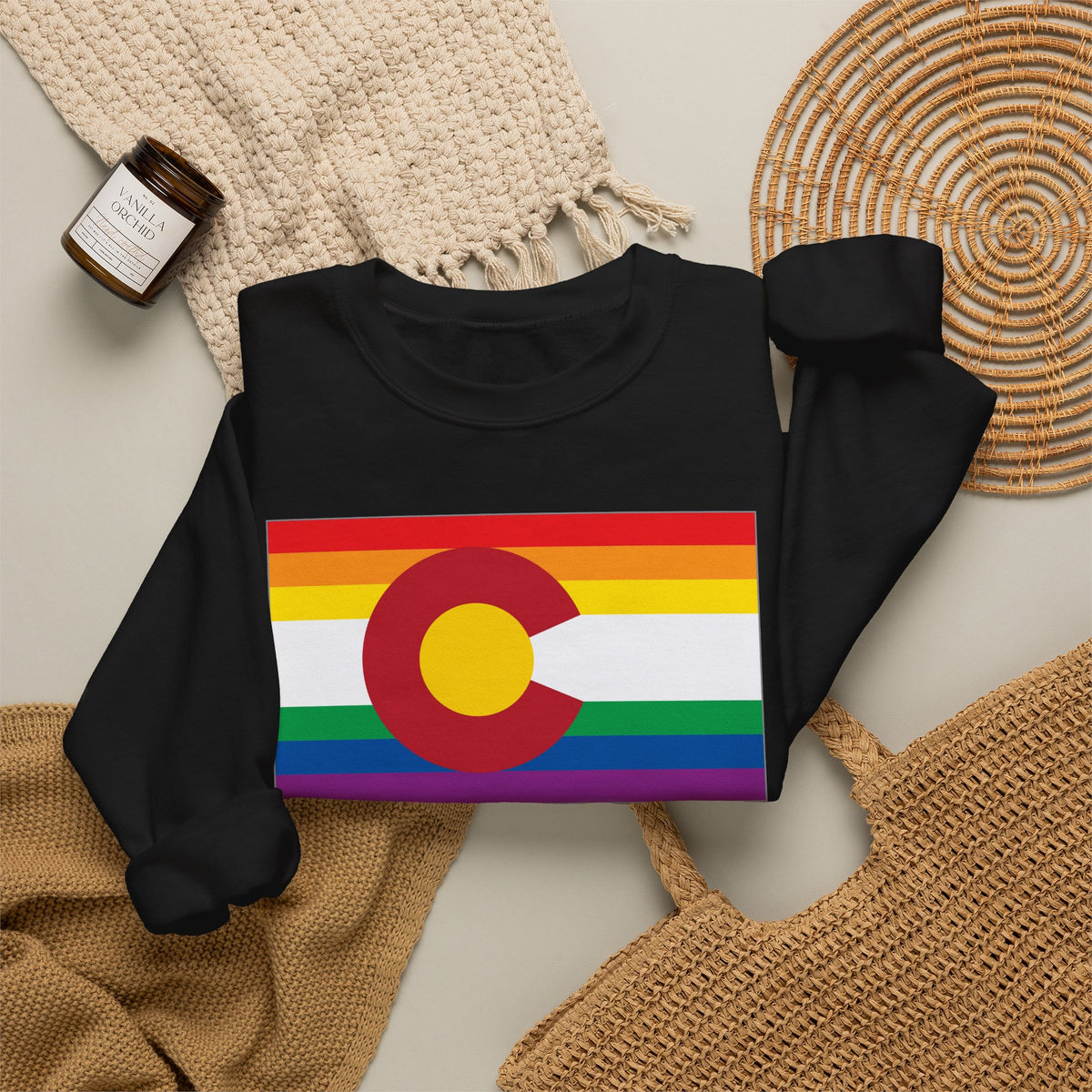 Colorado Rainbow Pride Flag Unisex Crewneck Sweatshirt, White, Black or Light Pink