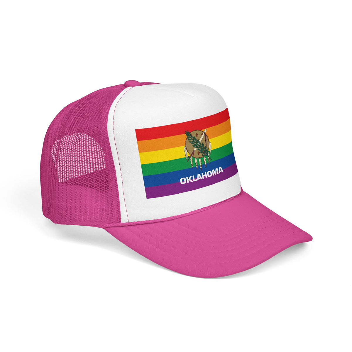 Oklahoma Rainbow Pride Flag "UNITED" Printed Foam Trucker Hat, Several Color Options