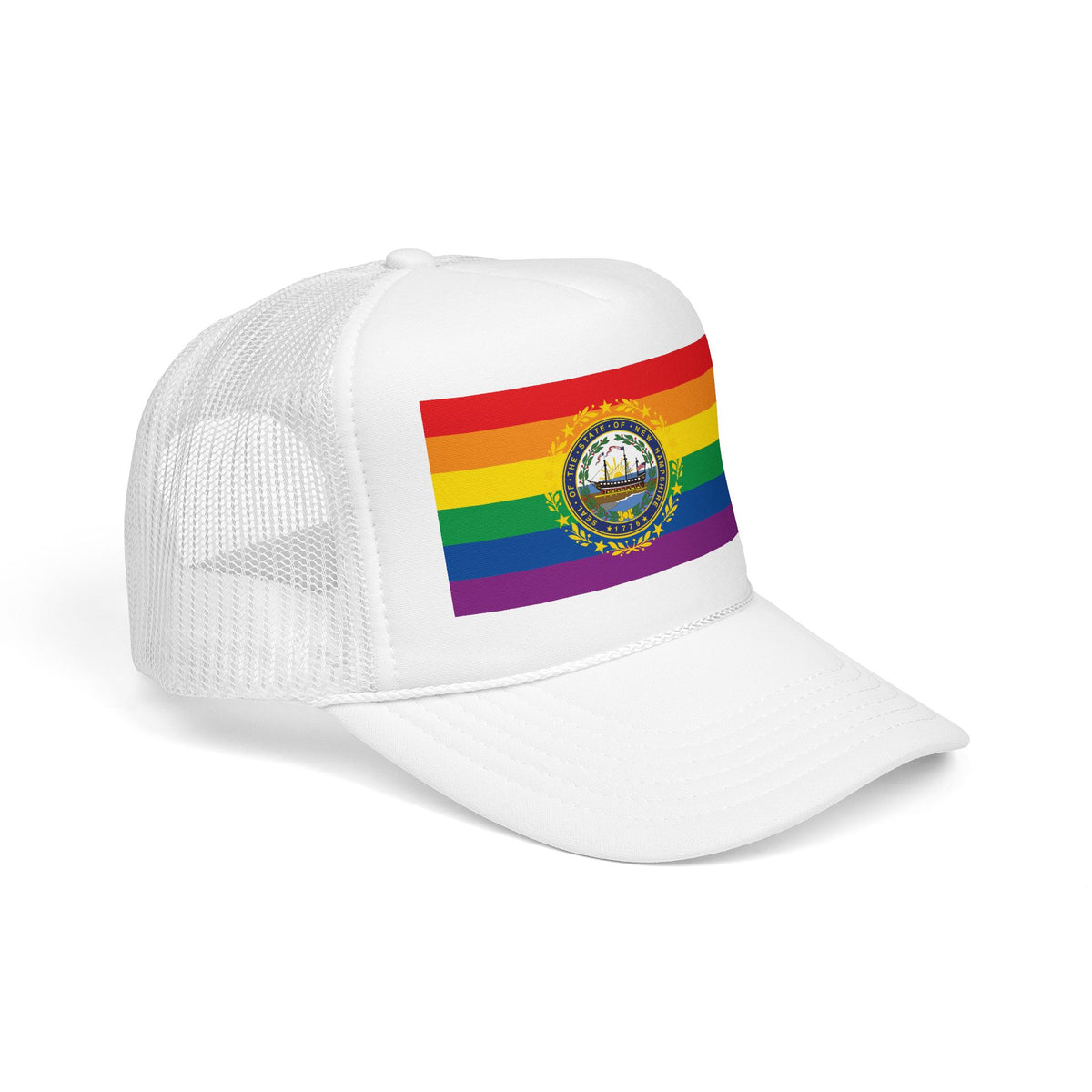 New Hampshire Rainbow Pride Flag "UNITED" Printed Foam Trucker Hat, Several Color Options