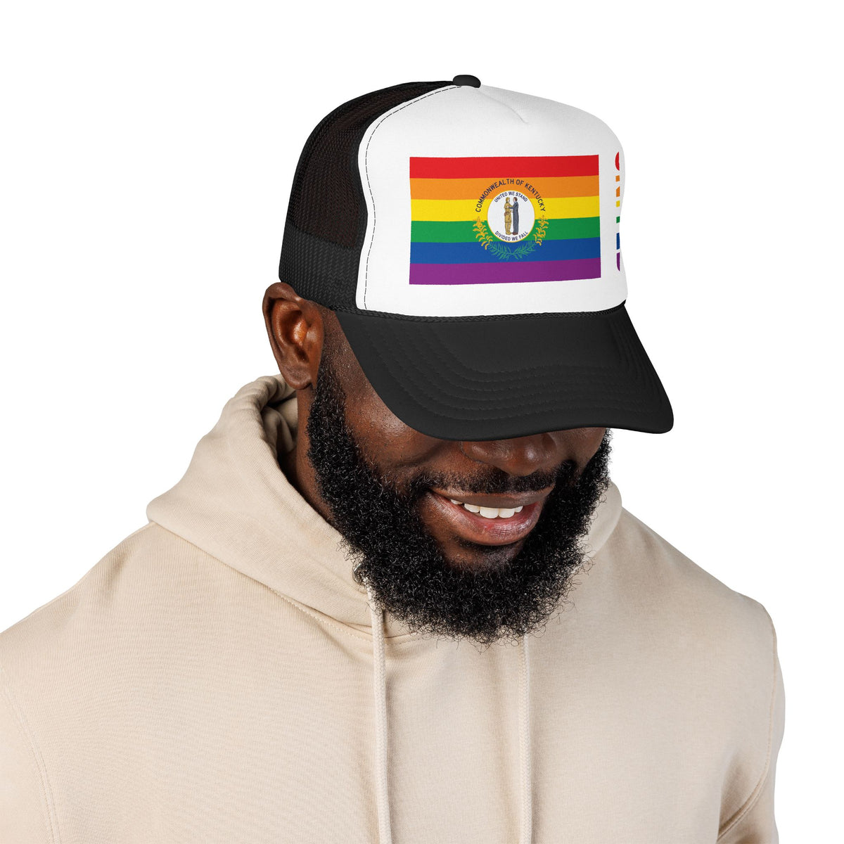 Kentucky Rainbow Pride Flag "UNITED" Printed Foam Trucker Hat, Several Color Options