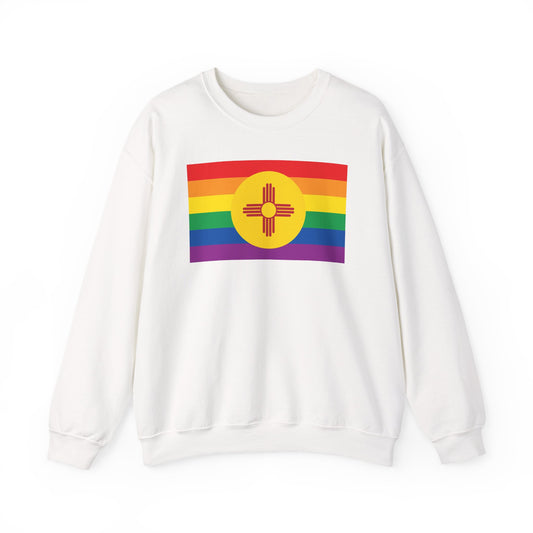 New Mexico Rainbow Pride Flag Unisex Crewneck Sweatshirt, White, Black or Light Pink
