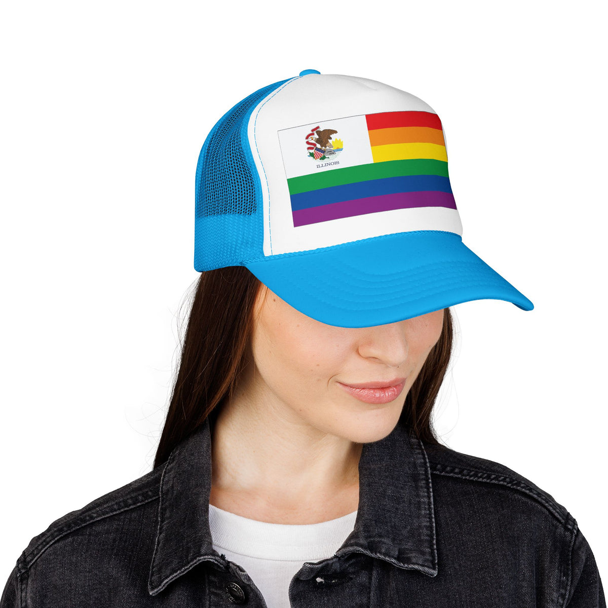 Illinois Rainbow Pride Flag "UNITED" Printed Foam Trucker Hat, Several Color Options