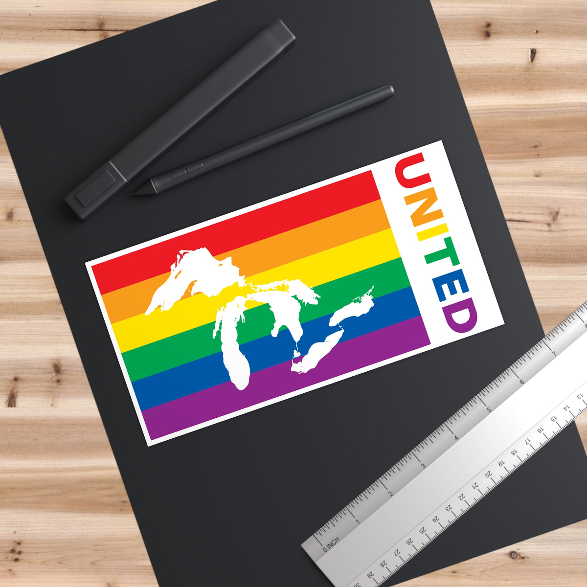 Great Lakes Region Rainbow Pride Flag "UNITED" Bumper Sticker