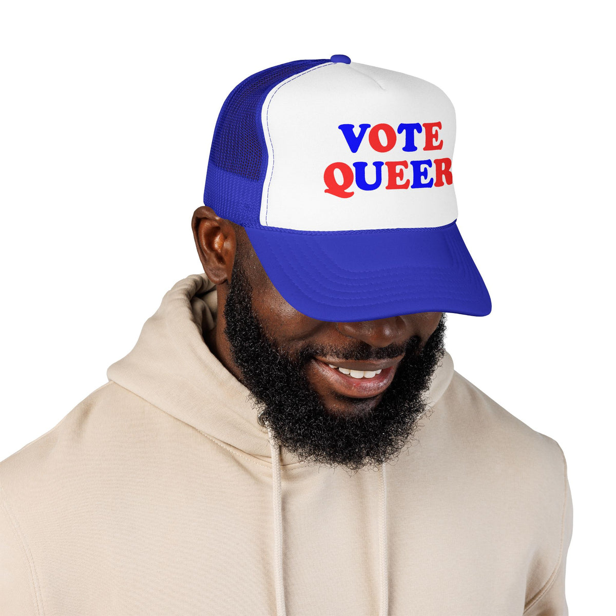 VOTE QUEER Trucker Cap, Queer Visibility & Voter Action Statement Hat