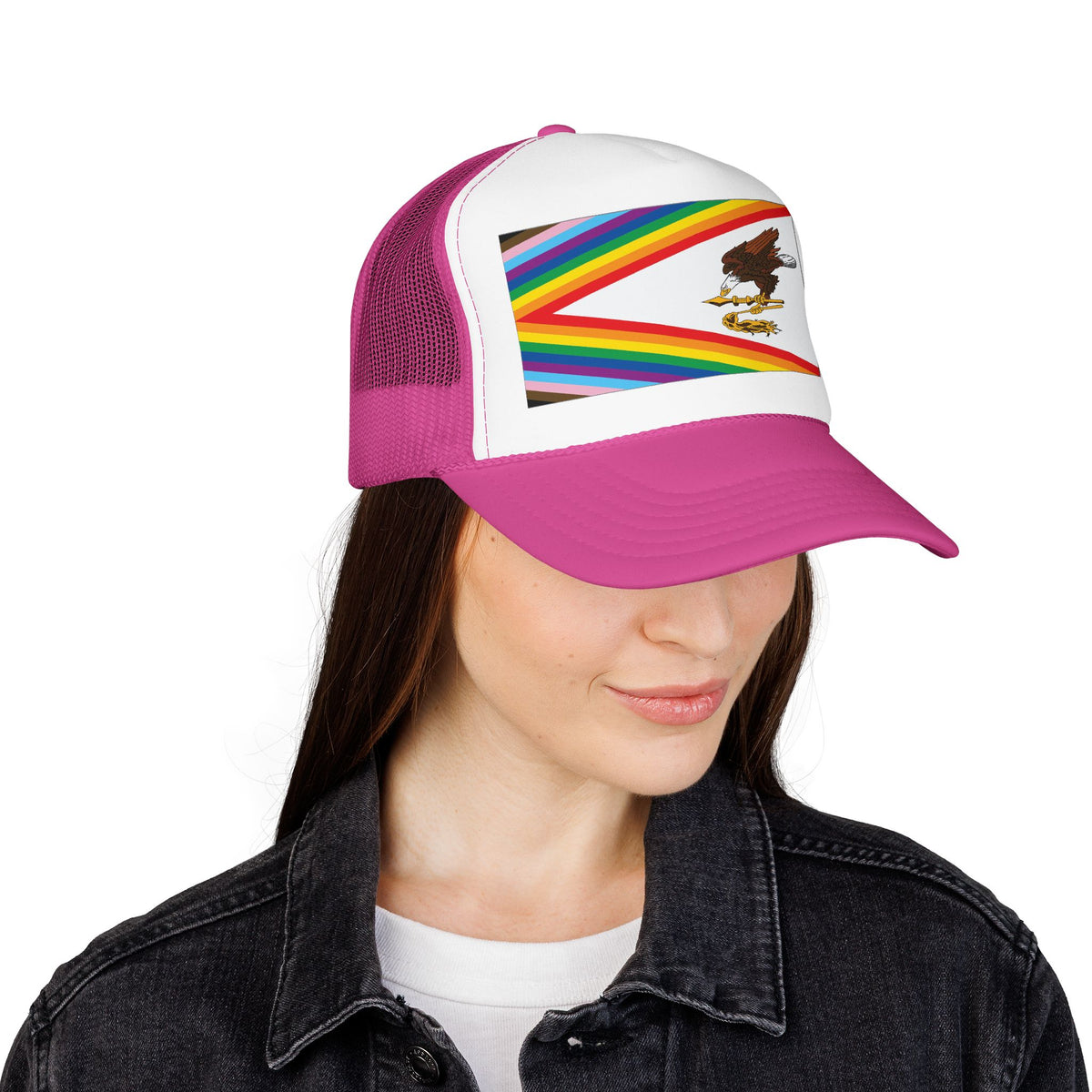 American Samoa Rainbow Pride Flag "UNITED" Printed Foam Trucker Hat, Several Color Options