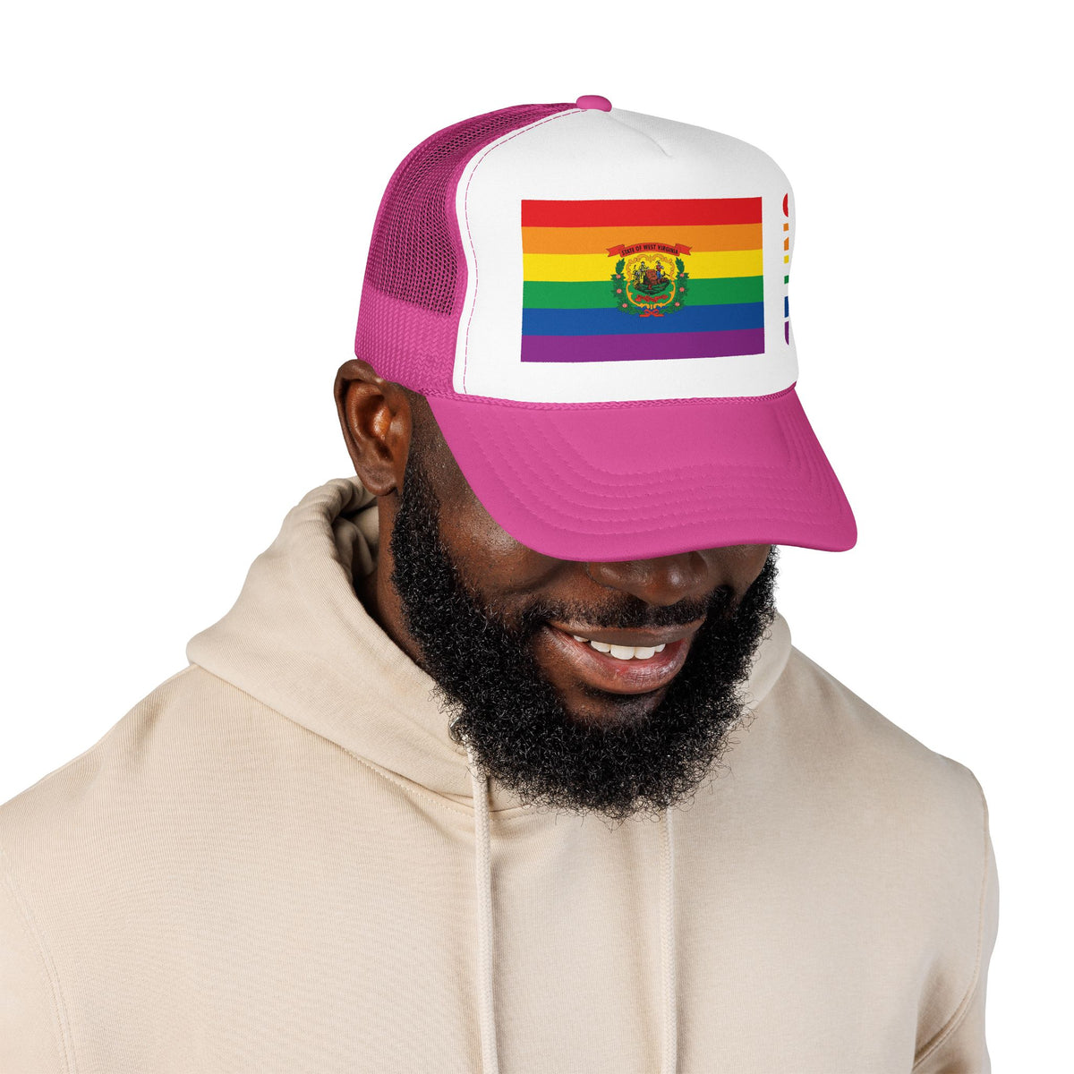 West Virginia Rainbow Pride Flag "UNITED" Printed Foam Trucker Hat, Several Color Options