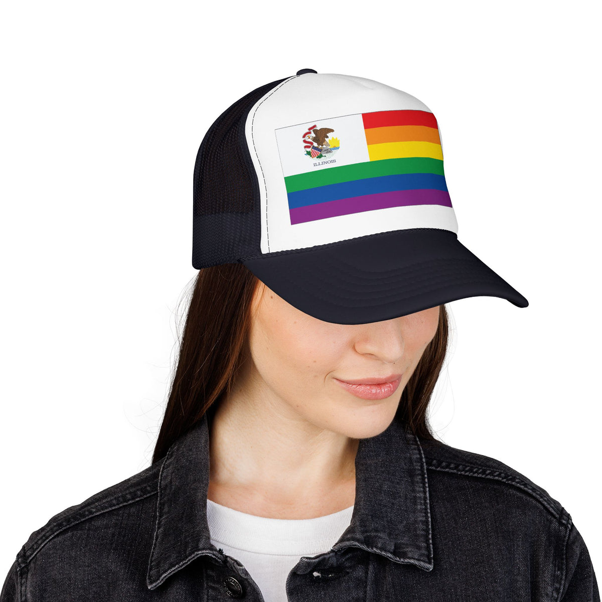 Illinois Rainbow Pride Flag "UNITED" Printed Foam Trucker Hat, Several Color Options