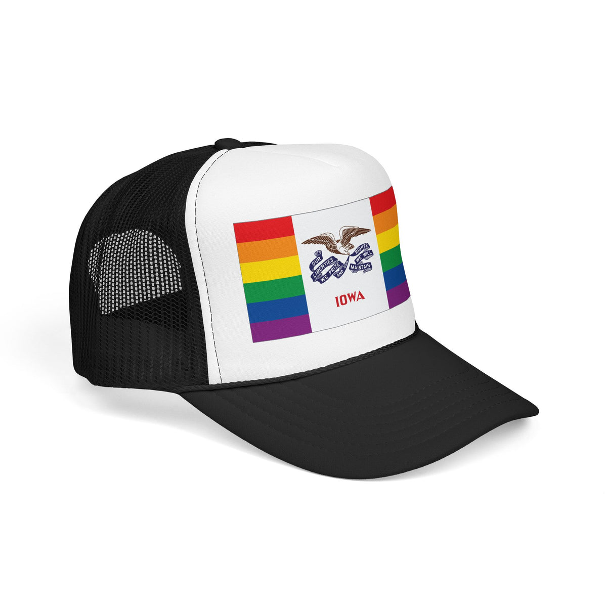 Iowa Rainbow Pride Flag "UNITED" Printed Foam Trucker Hat, Several Color Options
