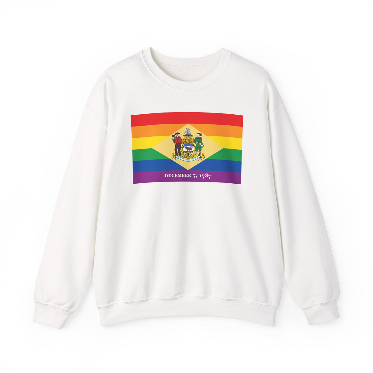 Delaware Rainbow Pride Flag Unisex Crewneck Sweatshirt, White, Black or Light Pink