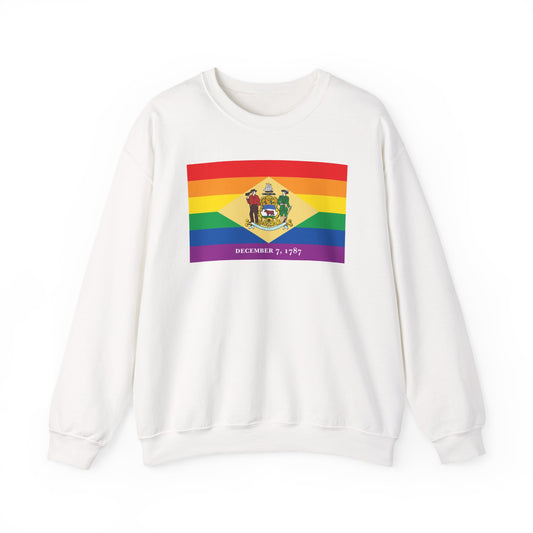 Delaware Rainbow Pride Flag Unisex Crewneck Sweatshirt, White, Black or Light Pink