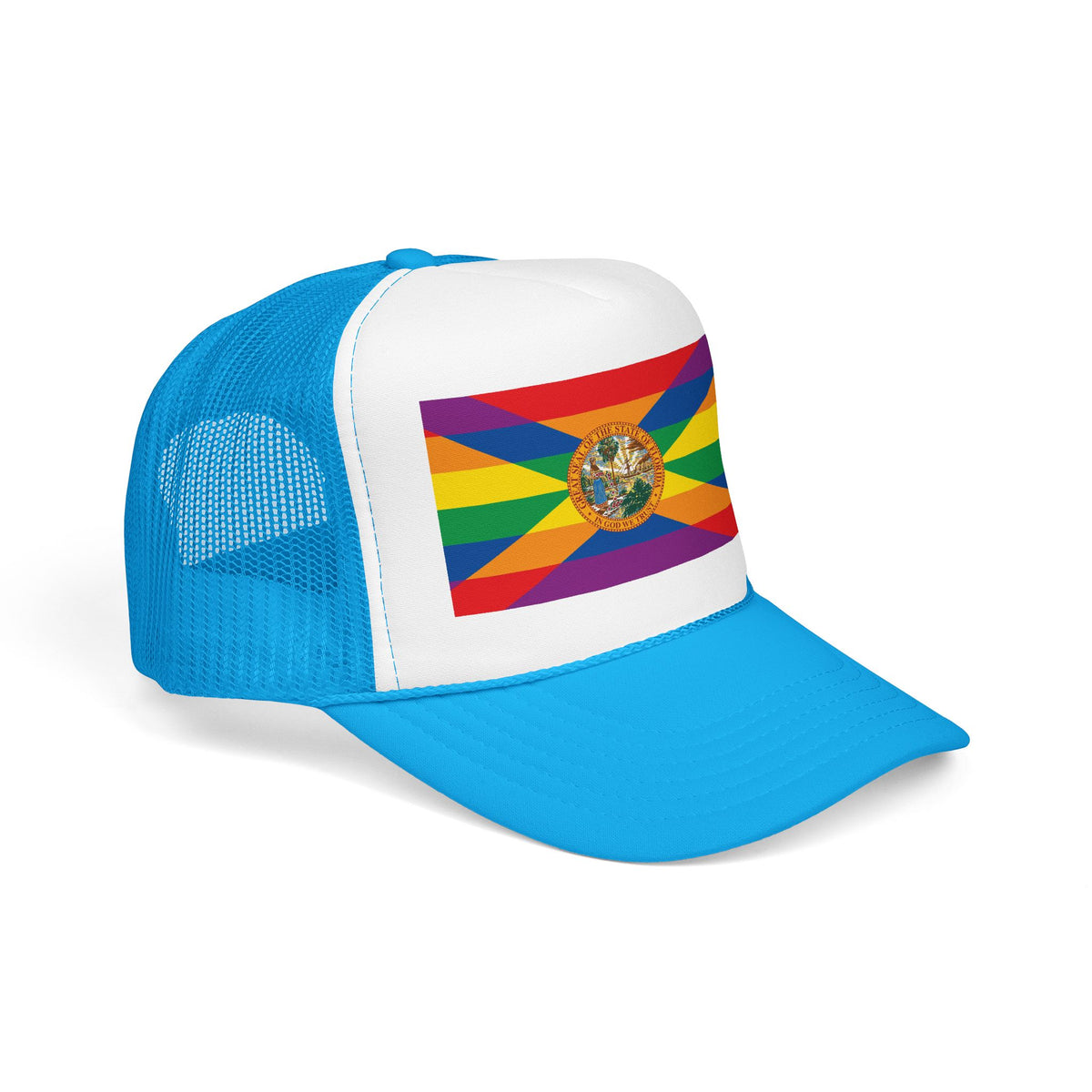Florida Rainbow Pride Flag "UNITED" Printed Foam Trucker Hat, Several Color Options