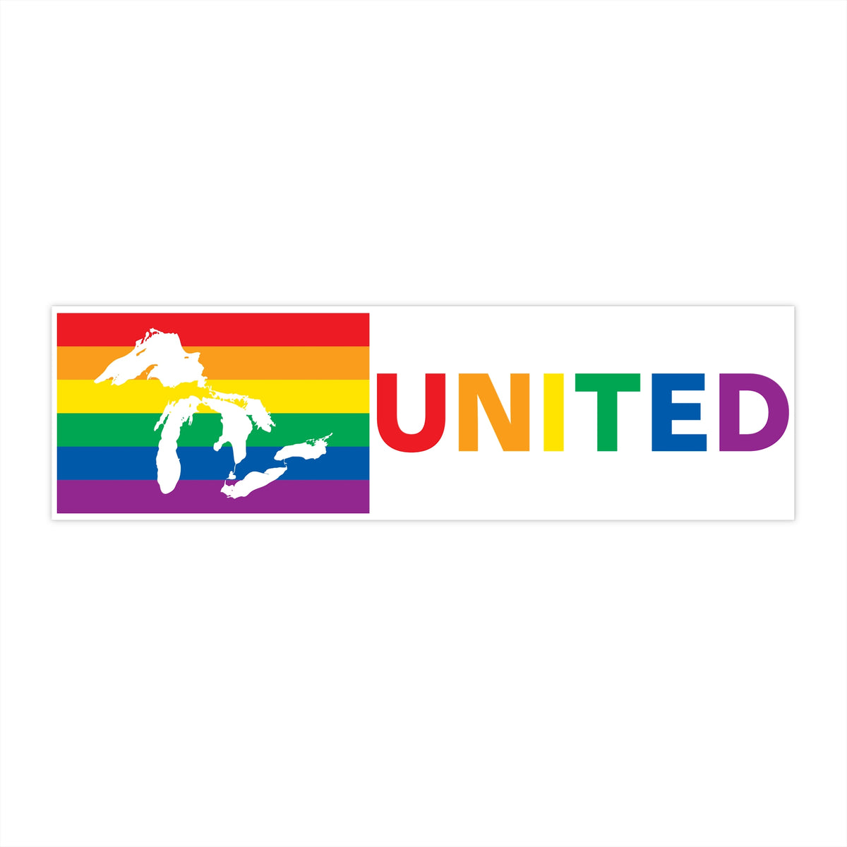 Great Lakes Region Rainbow Pride Flag "UNITED" Bumper Sticker