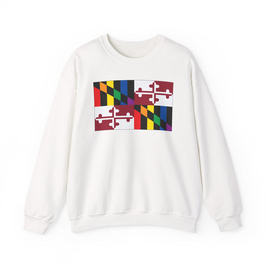 Maryland Rainbow Pride Flag Unisex Crewneck Sweatshirt, White, Black or Light Pink