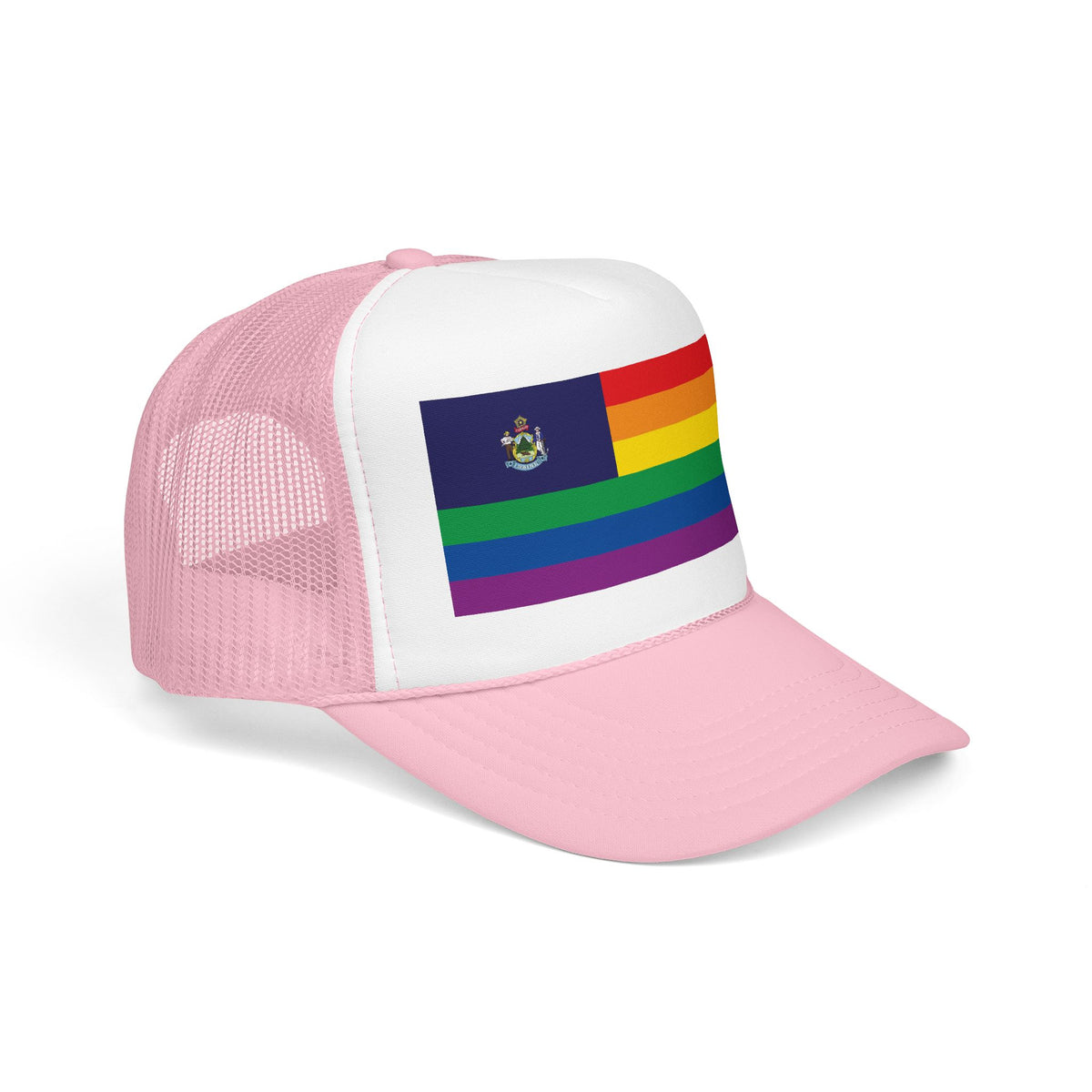 Maine Rainbow Pride Flag "UNITED" Printed Foam Trucker Hat, Several Color Options
