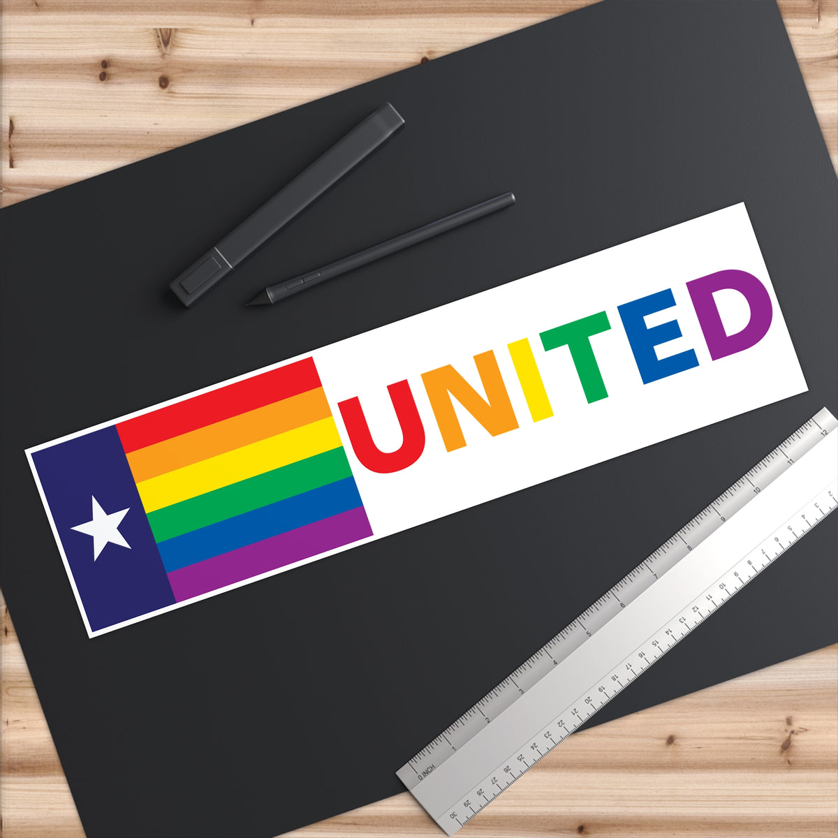 Texas Rainbow Pride Flag "UNITED" Bumper Sticker