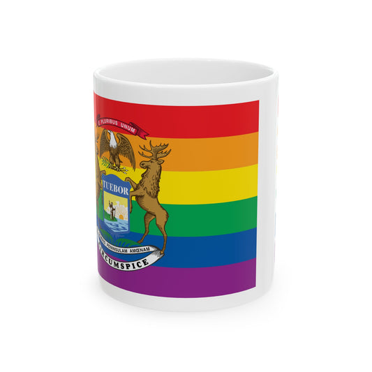 Michigan Rainbow Pride Flag "UNITED" Ceramic Mug