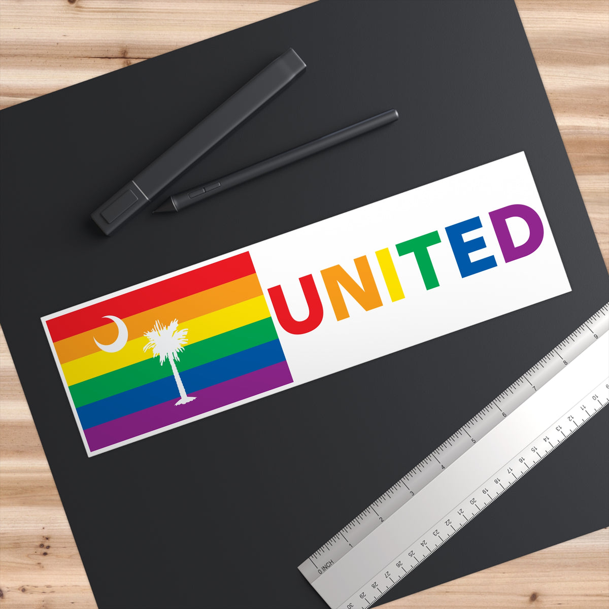 South Carolina Rainbow Pride Flag "UNITED" Bumper Sticker